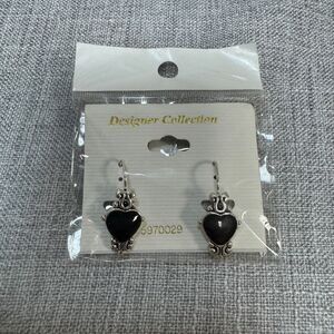 NWT Heart Dangle Earring Women Silver Black Designer Collection Fashion Statemen